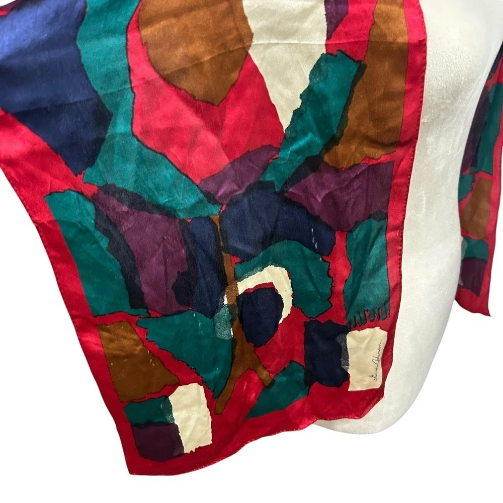 VTG Emme Johansson Silk Scarf Abstract Multicolor Artistic Modern Statement Wrap
